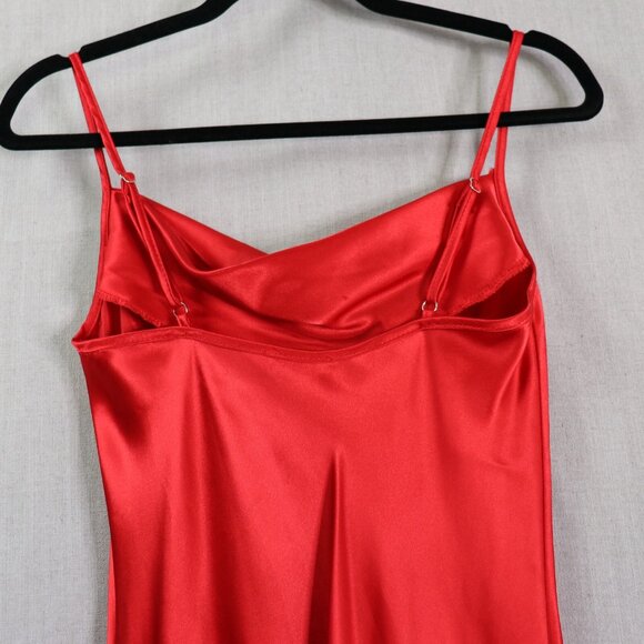 Y2K Bebe Red Satin Slip Midi Dress XS Cowl Neck Spaghetti Straps Made in USA - Picture 6 of 12